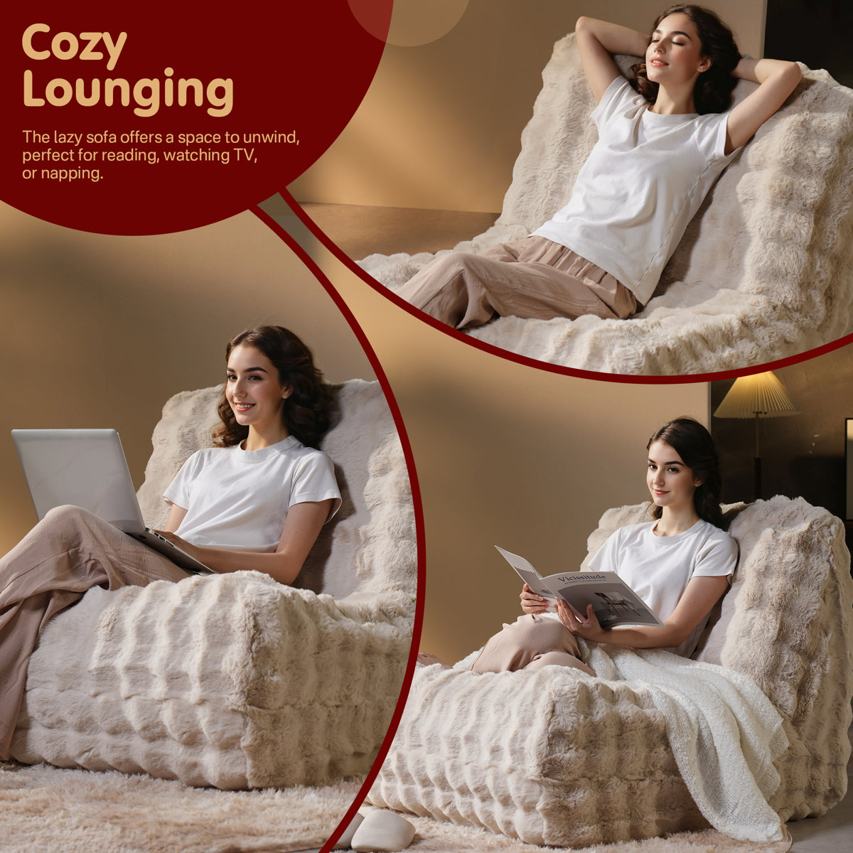 Hogle Armless Bean Bag Chair Lounger Fireside Chair Mid Century Foam Chair, No Assembly Required